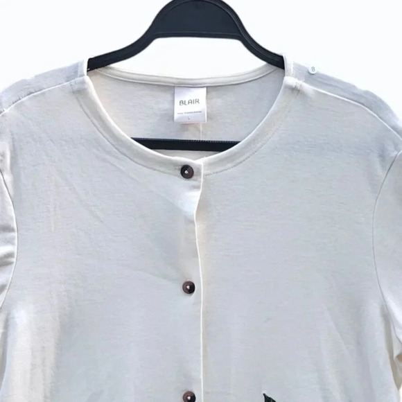 Vtg BLAIR Zebra Embroidered Cardigan Cream Button Front Grannycore Lightweight - Picture 2 of 11